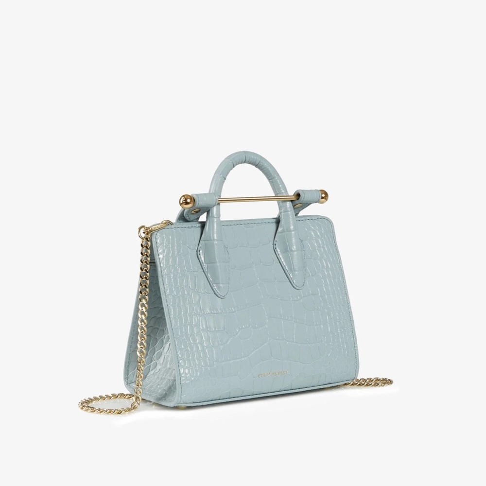 Strathberry Duck Egg Blue Croc Embossed Top Handle Nano Tote NWT